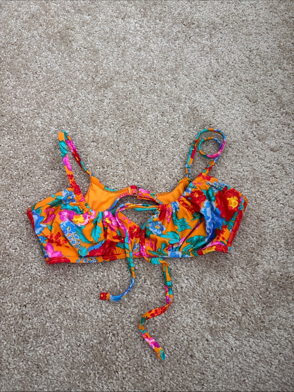 Xhilaration Orange Floral Tie-Front Bikini Top
